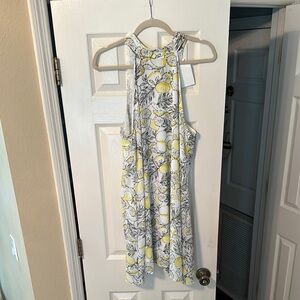 Floral Midi Dress in White and Yellow